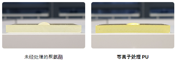 聚氨酯等离子处理前后水滴角对比