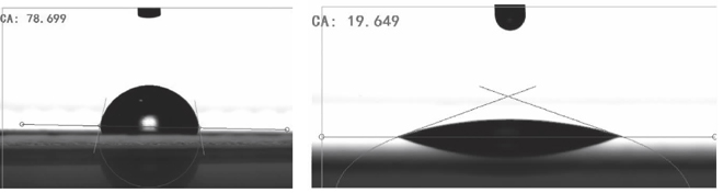 等离子清洗发动机涂胶面水滴角前后对比